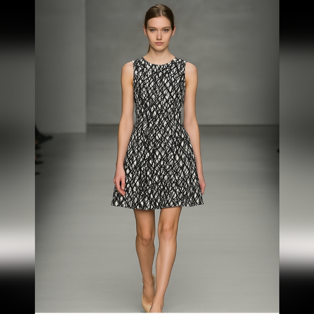 Keepsake The Label Black White Fit & Flare Abstract Pattern Dress Size S…